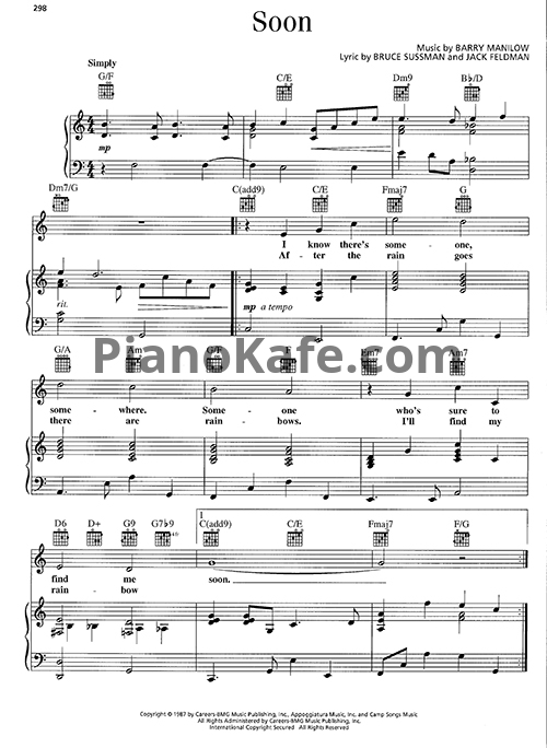 Ноты Barry Manilow - Soon - PianoKafe.com