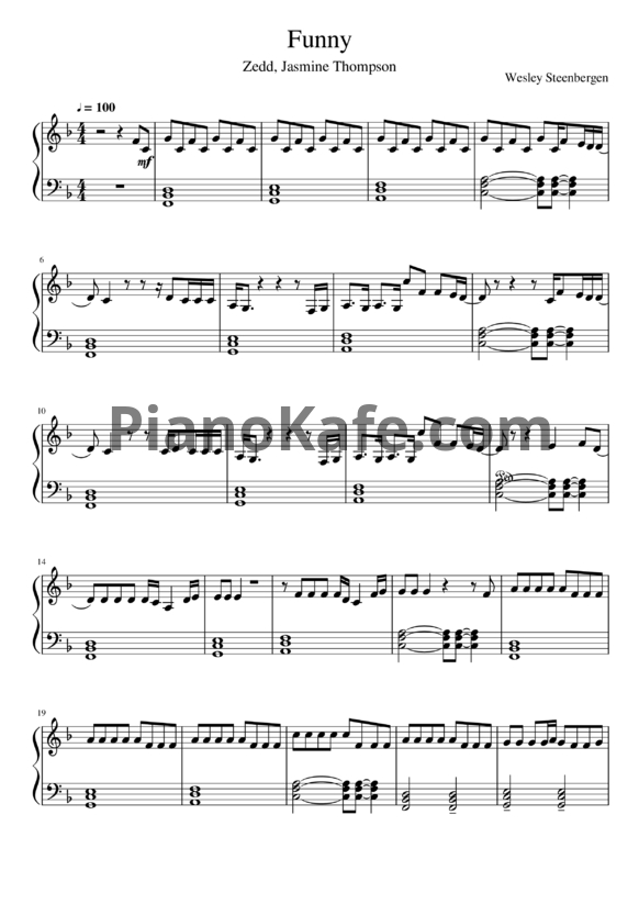 Ноты Zedd & Jasmine Thompson - Funny - PianoKafe.com