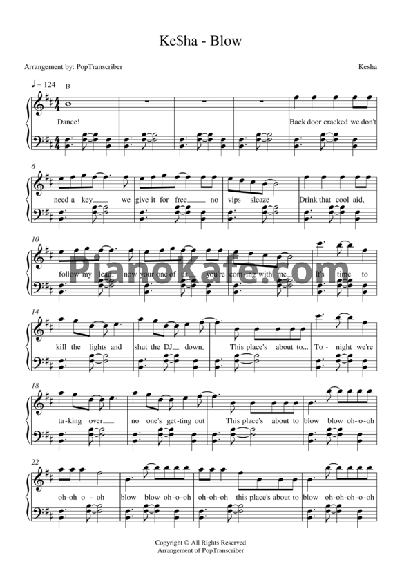 Ноты Ke$ha - Blow - PianoKafe.com