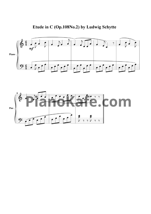 Ноты Людвиг Шитте - Этюд до можар (Op. 108, No.2) - PianoKafe.com