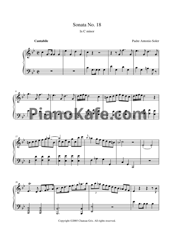 Ноты Antonio Soler - Sonata No. 18 in C minor - PianoKafe.com