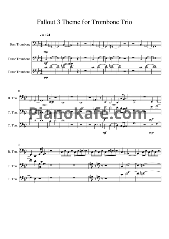 Ноты Inon Zur - Fallout 3 theme (тромбон) - PianoKafe.com