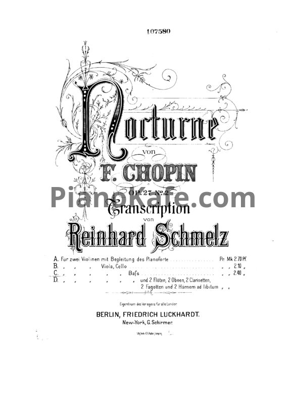 Ноты Фредерик Шопен - Ноктюрна (Op. 27 №2) для альта - PianoKafe.com