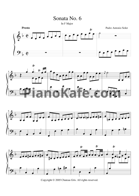 Ноты Antonio Soler - Sonata 6 in F major - PianoKafe.com