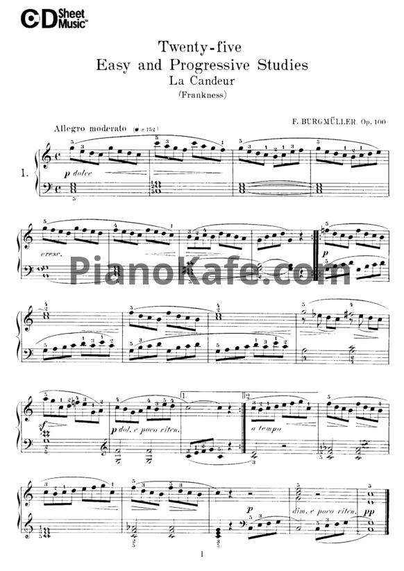 Ноты Фридрих Бургмюллер - 25 easy and progressive studies (Op. 100) - PianoKafe.com