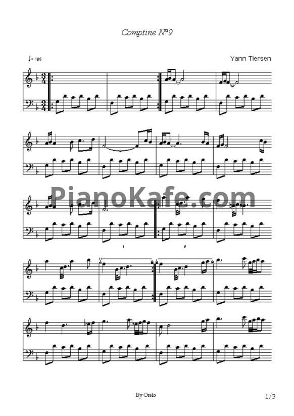 Ноты Yann Tiersen - Comptine №9 - PianoKafe.com