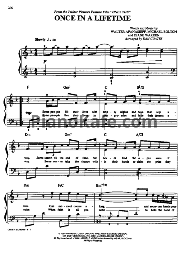 Ноты Michael Bolton - Once In A Lifetime - PianoKafe.com