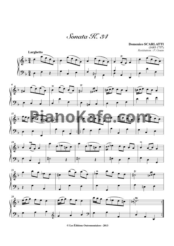 Ноты Д. Скарлатти - Соната K34 - PianoKafe.com