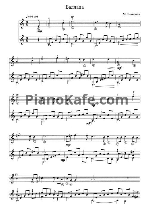 Ноты М. Линнеман - Баллада - PianoKafe.com