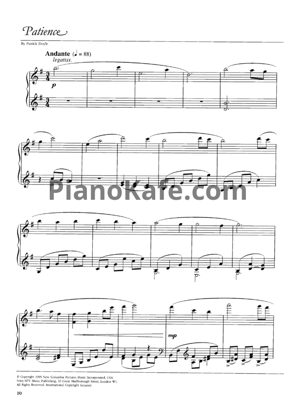 Ноты Patrick Doyle - Patience - PianoKafe.com