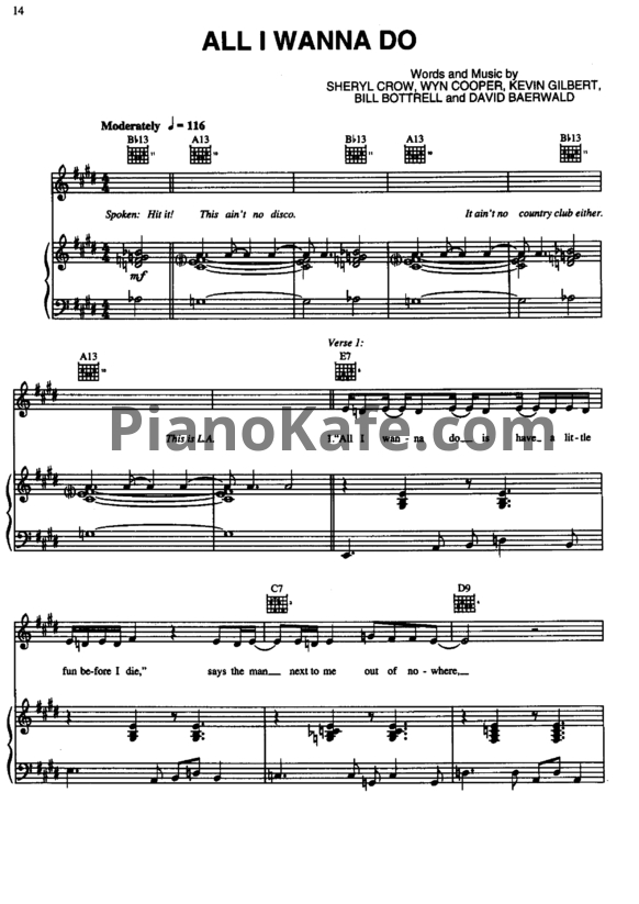 Ноты Sheryl Crow - All I wanna do - PianoKafe.com
