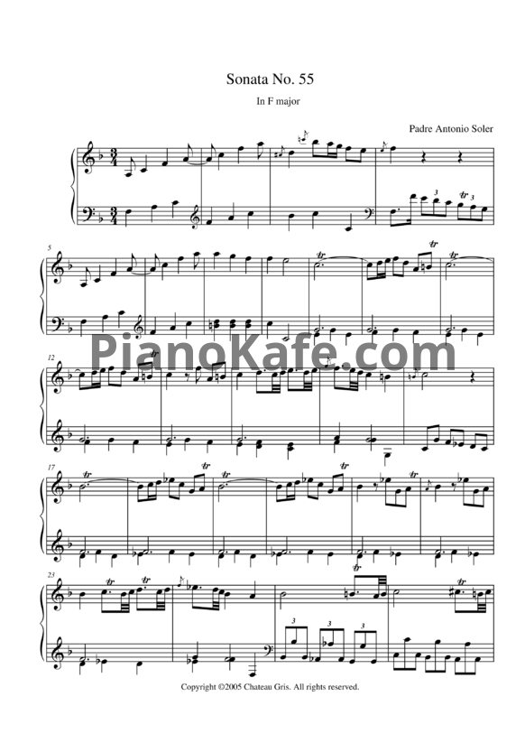 Ноты Antonio Soler - Sonata No. 55 in F major - PianoKafe.com