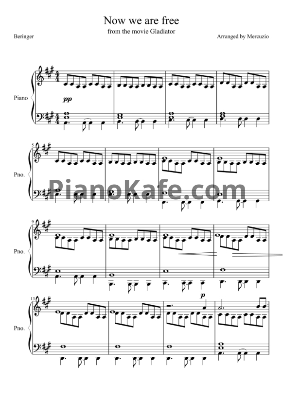 Ноты Hans Zimmer & Lisa Gerrard - Now we are free - PianoKafe.com
