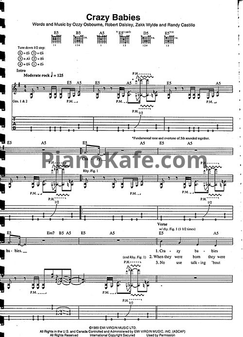Ноты Ozzy Osbourne - Crazy babies (Guitar Tabs & Voice) - PianoKafe.com