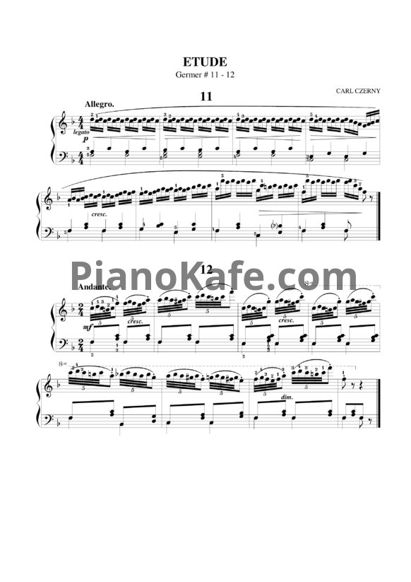 Ноты Карл Черни - Этюд №11-12 (Г. Гермер) - PianoKafe.com