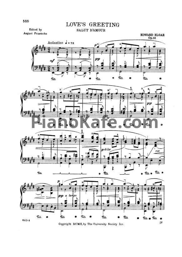 Ноты Эдуард Элгар - Love's greeting (Salut d'Amour) (Op. 12) - PianoKafe.com