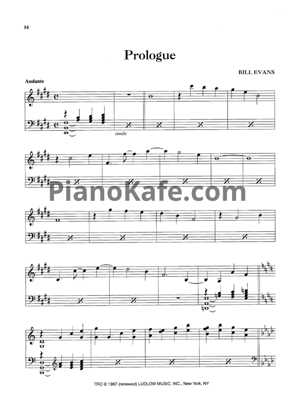 Ноты Bill Evans - Prologue - PianoKafe.com