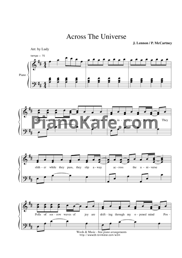 Ноты The Beatles - Across the universe - PianoKafe.com