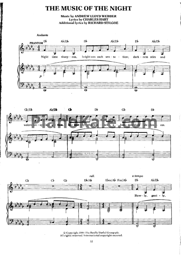 Ноты Andrew Lloyd Webber - The muisic of the night - PianoKafe.com