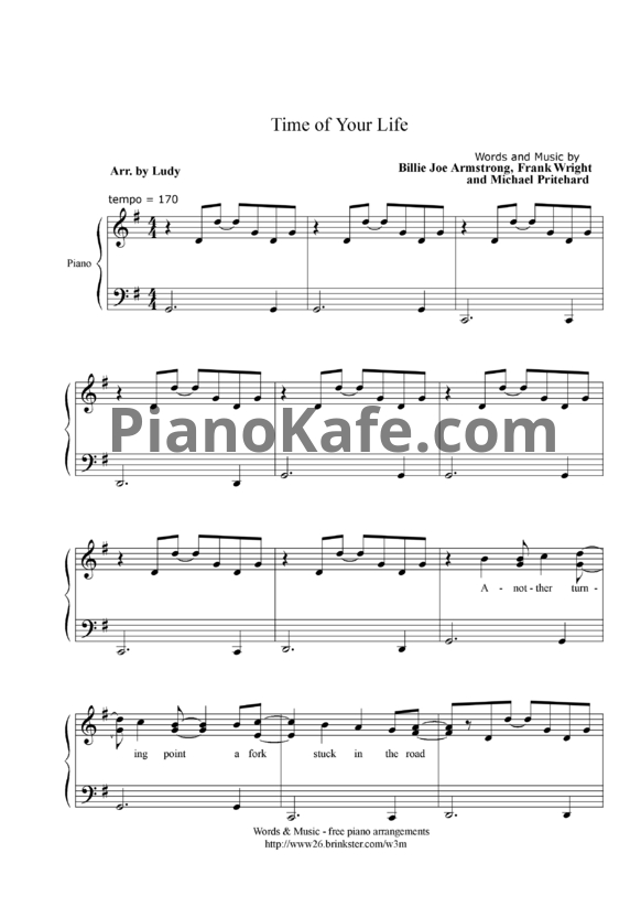 Ноты Green Day - Time of your life - PianoKafe.com