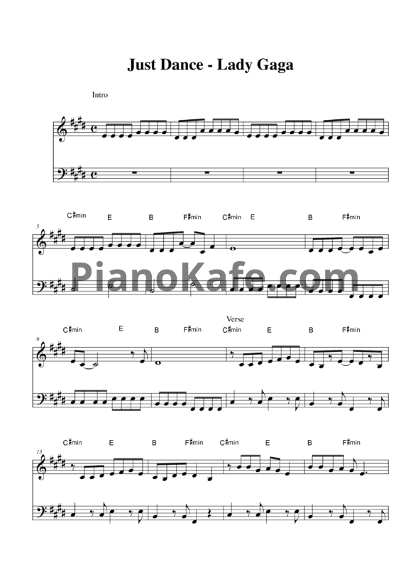 Ноты Lady Gaga - Just dance - PianoKafe.com