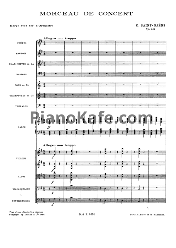 Ноты Камиль Сен-Санс - Концертная пьеса для арфы с оркестром (Op. 154) - PianoKafe.com