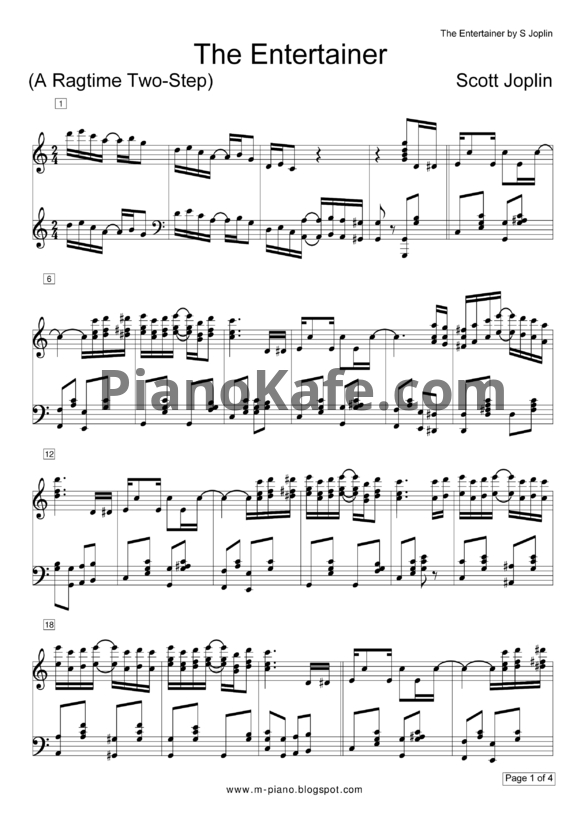 Ноты Scott Joplin - The entertainer - PianoKafe.com