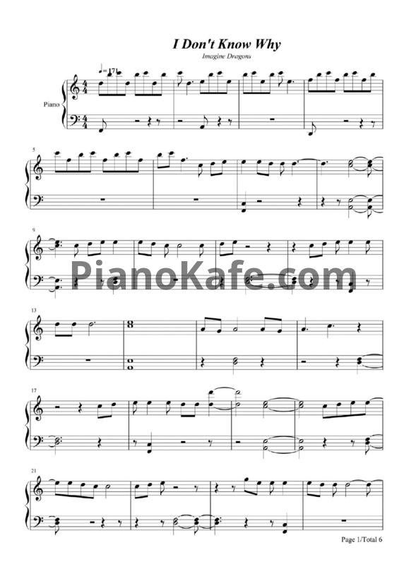 Ноты Imagine Dragons - I don't know why - PianoKafe.com