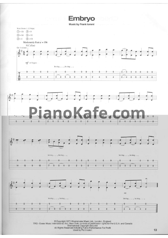 Ноты Black Sabbath - Embryo (Guitar tabs & Voice) - PianoKafe.com