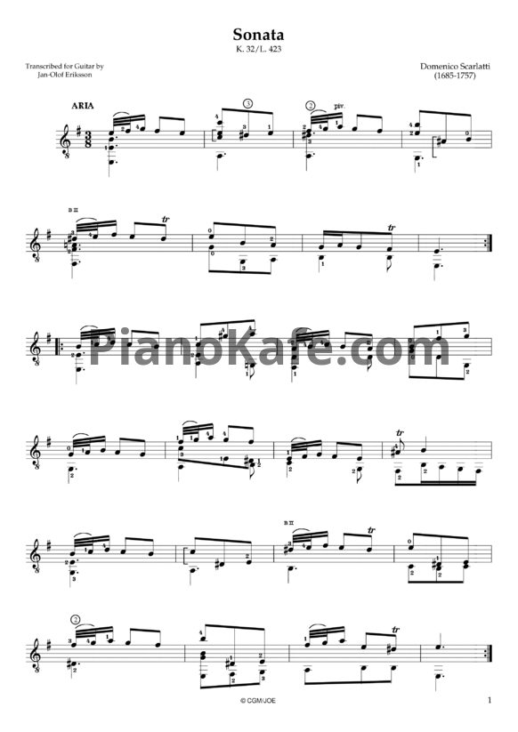 Ноты Д. Скарлатти - Соната K32/L423 - PianoKafe.com