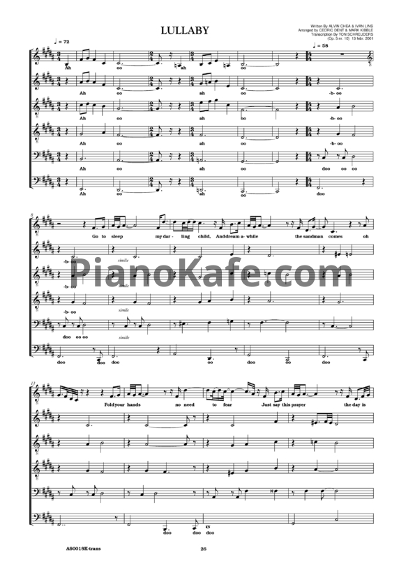 Ноты Take 6 - Lullaby - PianoKafe.com