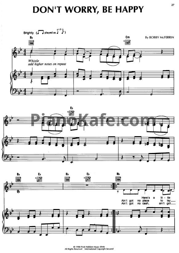Ноты Bob Marley - Don't worry be happy - PianoKafe.com