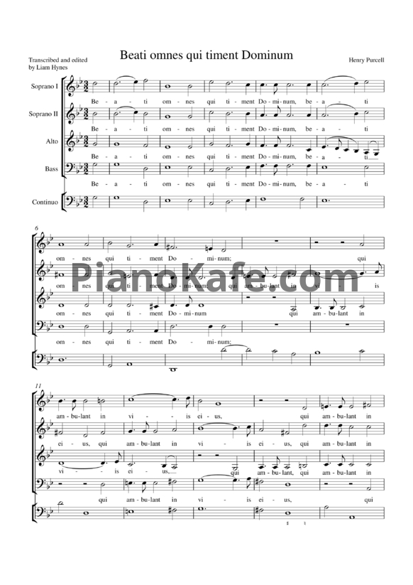 Ноты Генри Пёрселл - Гимн "Beati omnes qui timent Dominum" (Z 131) - PianoKafe.com