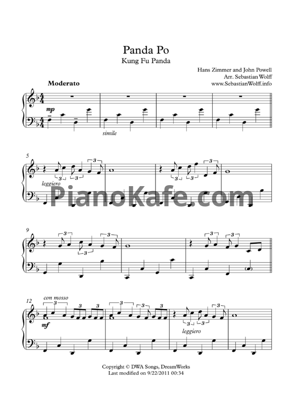 Ноты Hans Zimmer, John Powell - Panda Po - PianoKafe.com