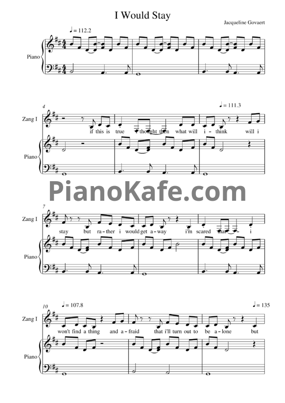 Ноты Jacqueline Govaert - I would stay - PianoKafe.com