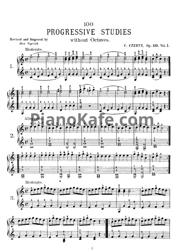 Ноты Карл Черни - 100 прогрессивных этюдов, Op. 139 - PianoKafe.com