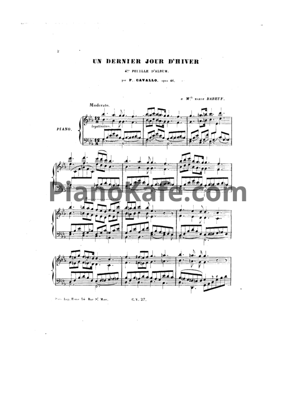 Ноты Peter Cavallo - Un Dernier Jour d'hiver, Op. 46 - PianoKafe.com