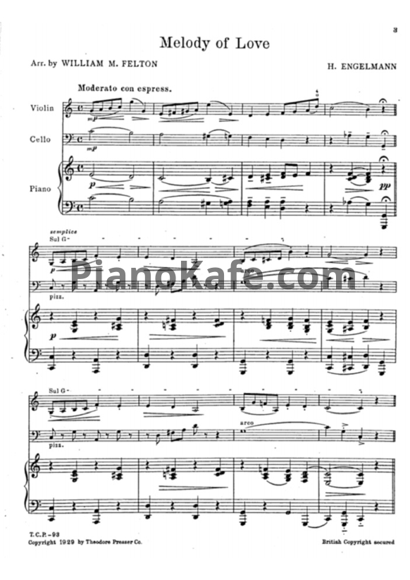 Ноты Г. Энгельман - Мелодия любви - PianoKafe.com
