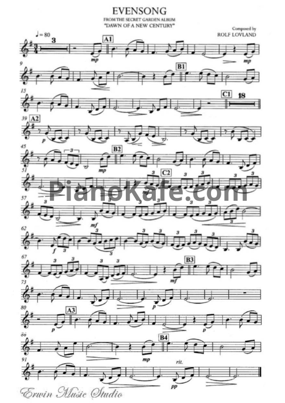 Ноты Secret Garden - Even Song (для скрипки) - PianoKafe.com