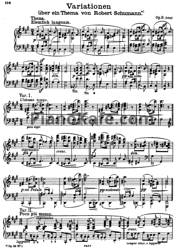 Ноты И. Брамс - Вариации для фортепиано на тему Шумана (Op. 9) - PianoKafe.com