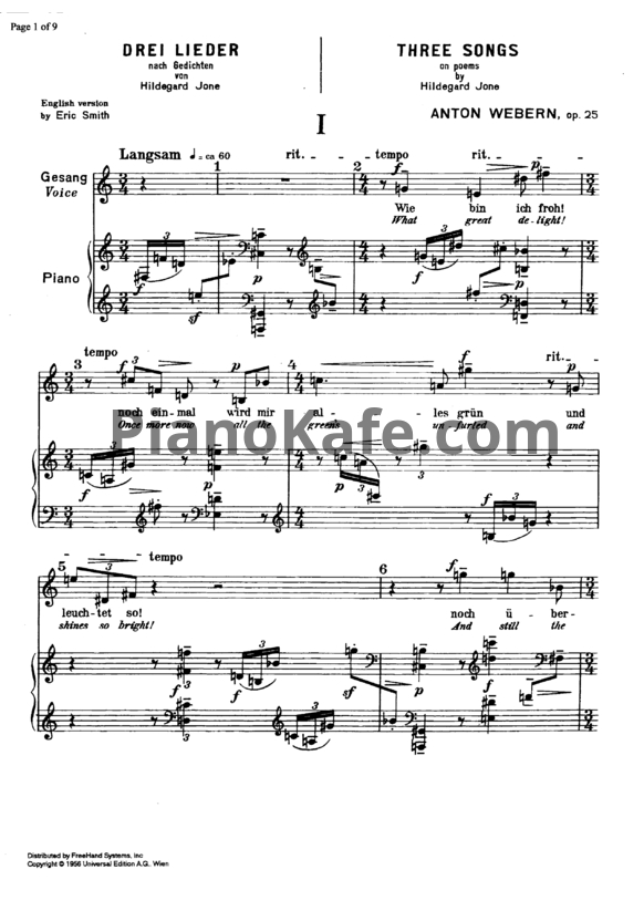 Ноты Антон Веберн - Три песни (Op. 25) - PianoKafe.com