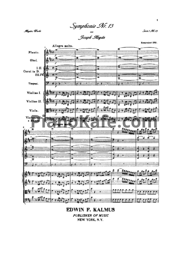 Ноты Йозеф Гайдн - Симфония №13 ре мажор (Партитура) - PianoKafe.com
