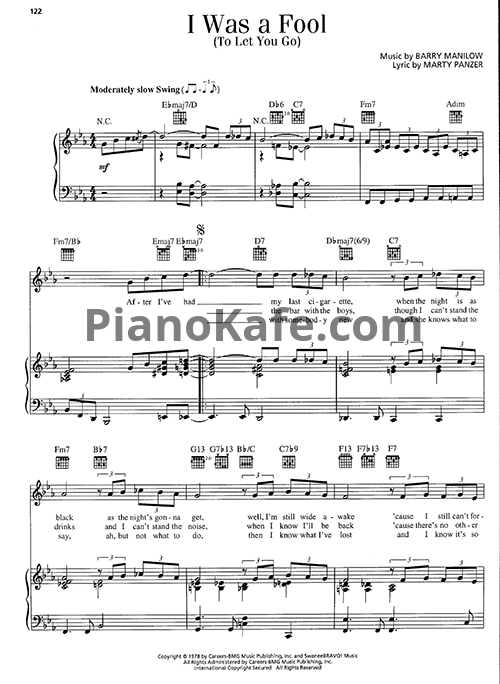 Ноты Barry Manilow - I was a fool (to let you go) - PianoKafe.com