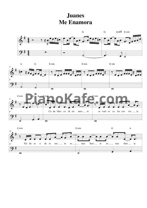 Ноты Juanes - Me enamora - PianoKafe.com