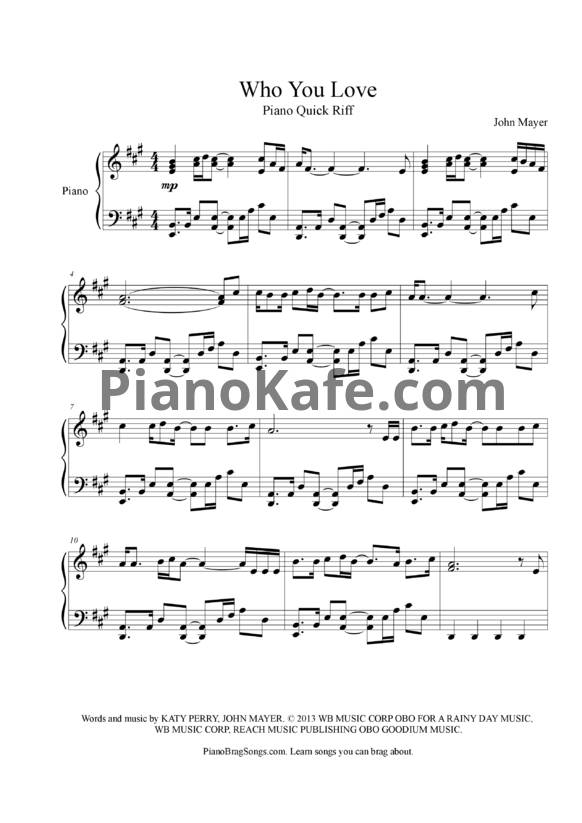 Ноты John Mayer, Katy Perry - Who you love - PianoKafe.com