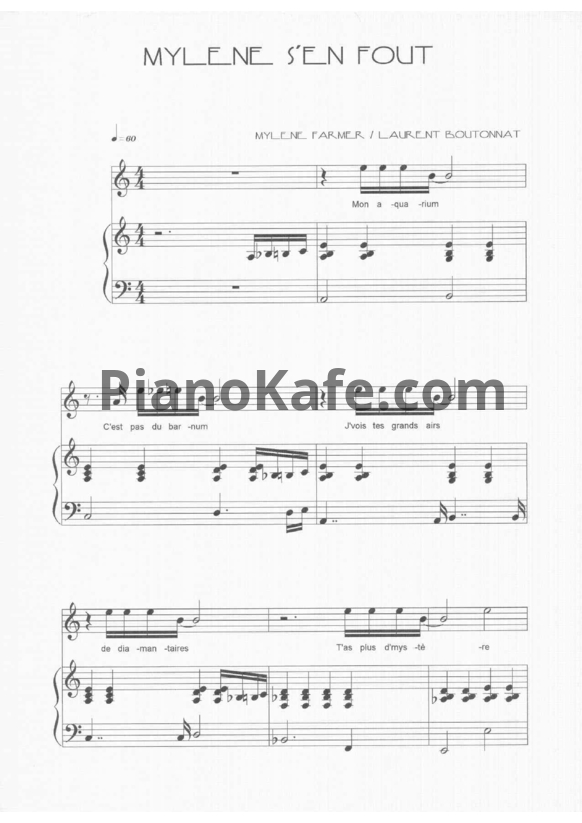 Ноты Mylene Farmer - Mylene s'en fout - PianoKafe.com