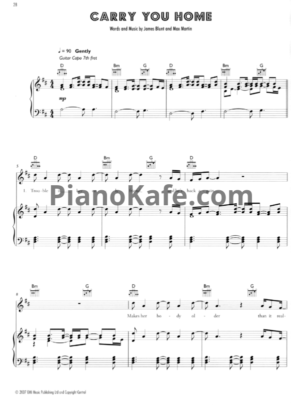 Ноты James Blunt - Carry you home - PianoKafe.com