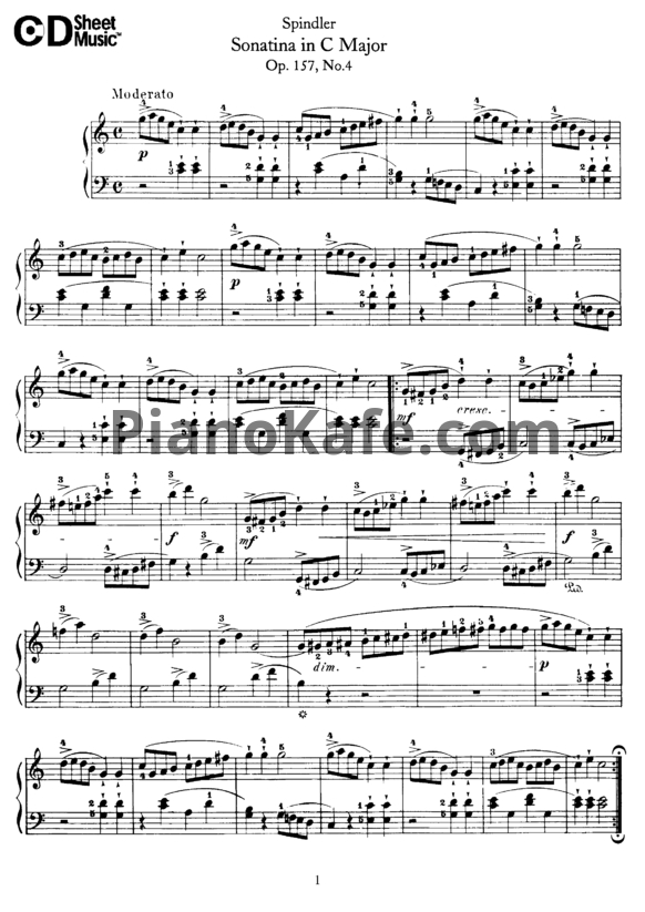 Ноты Ф. Шпиндлер - Соната до мажор (Op. 157, №4) - PianoKafe.com