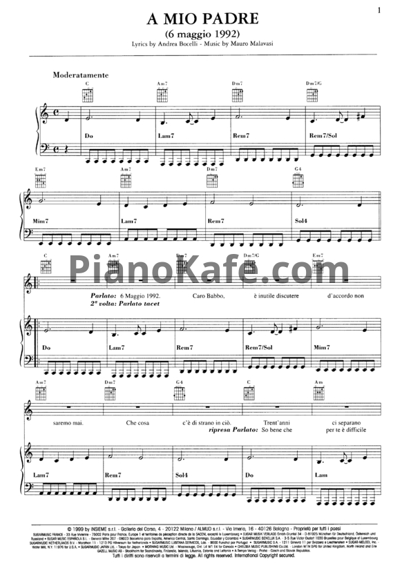 Ноты Andrea Bocelli - Sogno (Книга нот) - PianoKafe.com