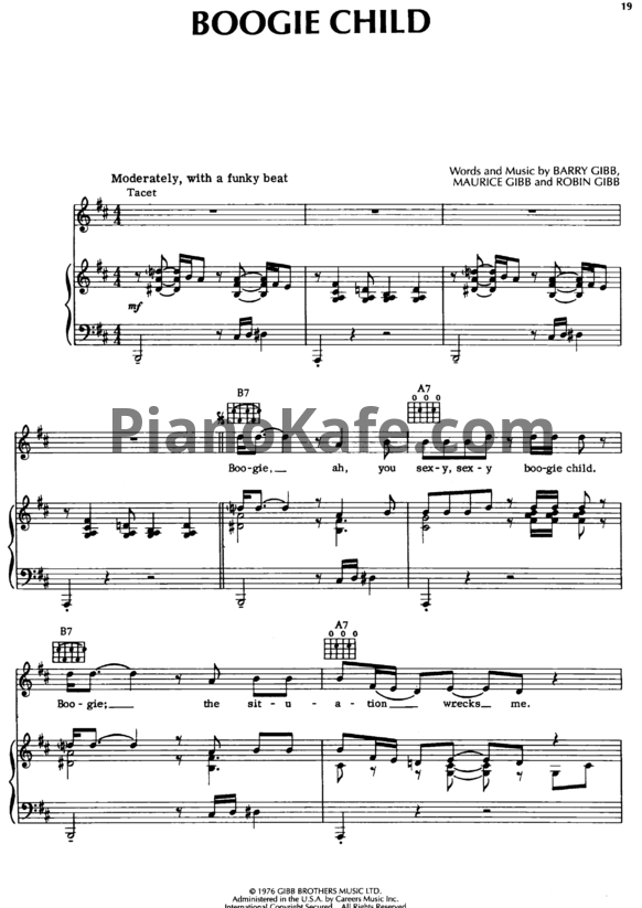 Ноты Bee Gees - Boogie child - PianoKafe.com